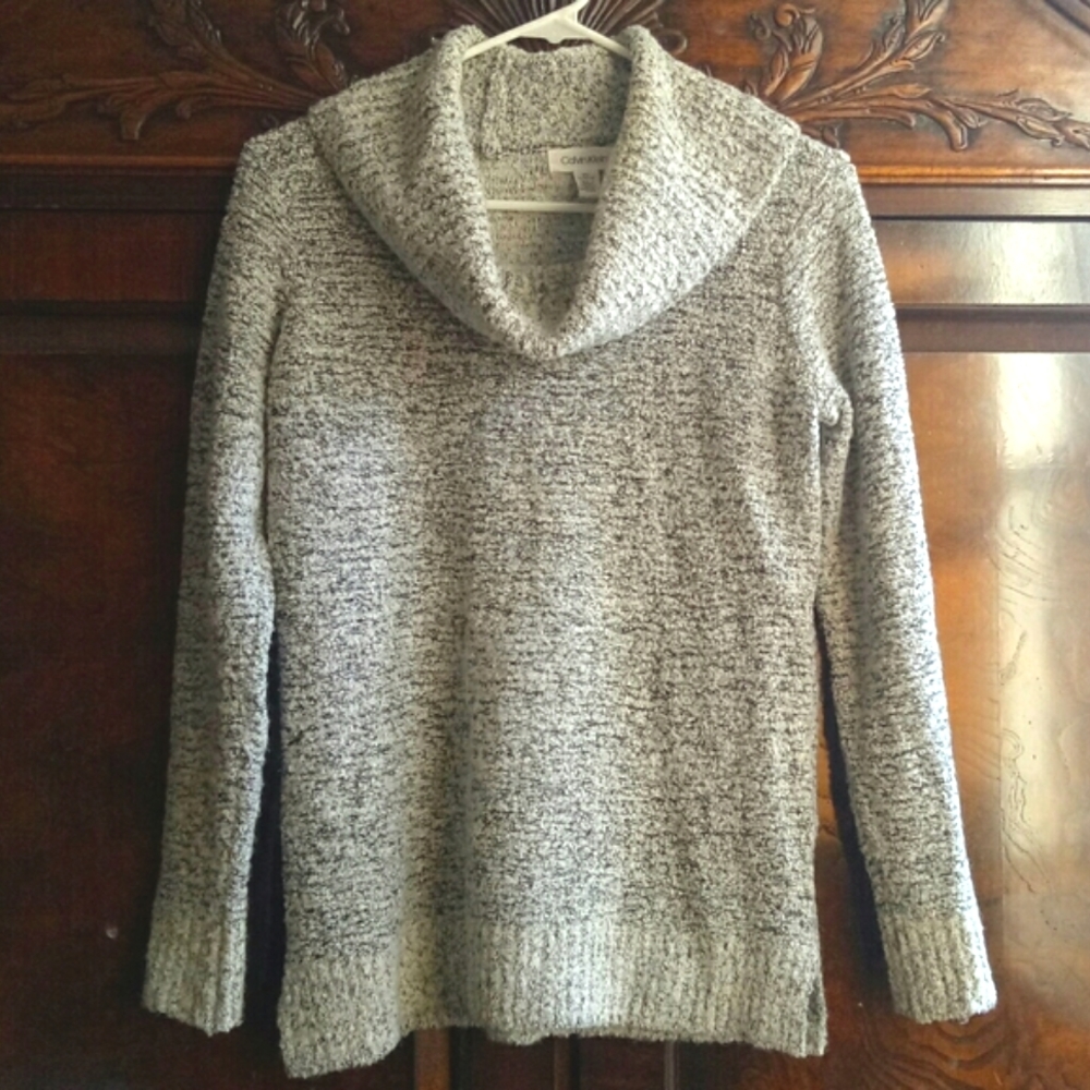 Calvin Klein light gray chunky knit cowl neck sweater XS
